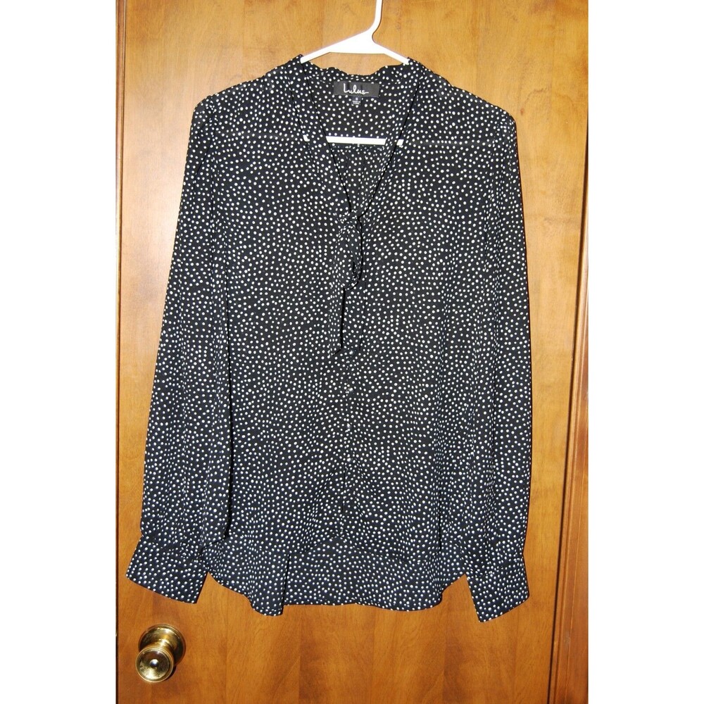 Lulus Black White Polka Dot Button Down Shirt Tie Front Women's Size Small